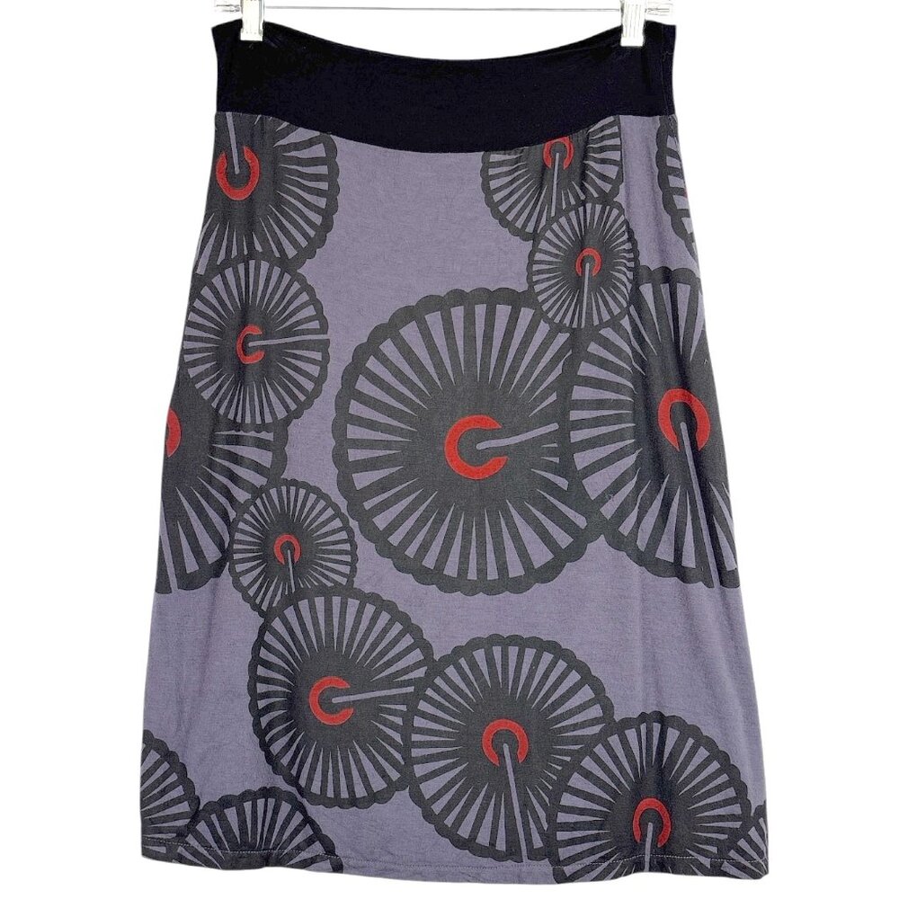 Za Zen Skirt Women’s Medium Gray Black Red Umbrella Print‎ Rayon Boho